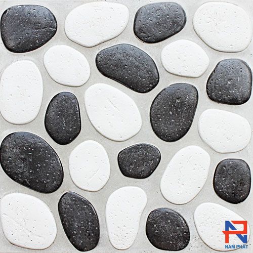Gạch lát sân vườn lục giác đá suối hạt đen trắng
