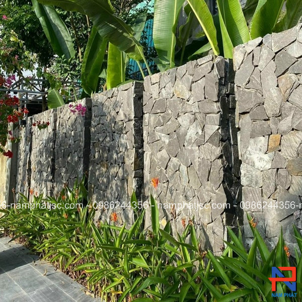 Đá rối đen ghi ốp tường rào 